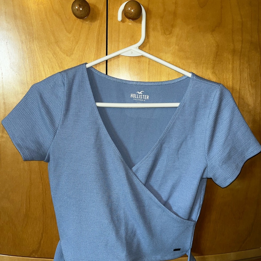 Hollister Women's Light Blue Ribbed Bodysuit
